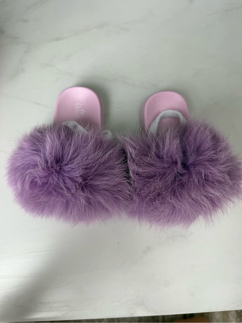 Girls Purple Faux Fur Slide Sandals - Unbranded
